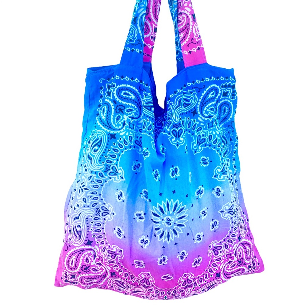 Multi color tie dye bandana beach tote bag